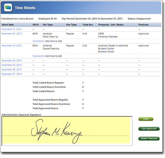 eQuest Time Tracking Software tracks off site &  Janitorial employee Time from work order to payroll processing.